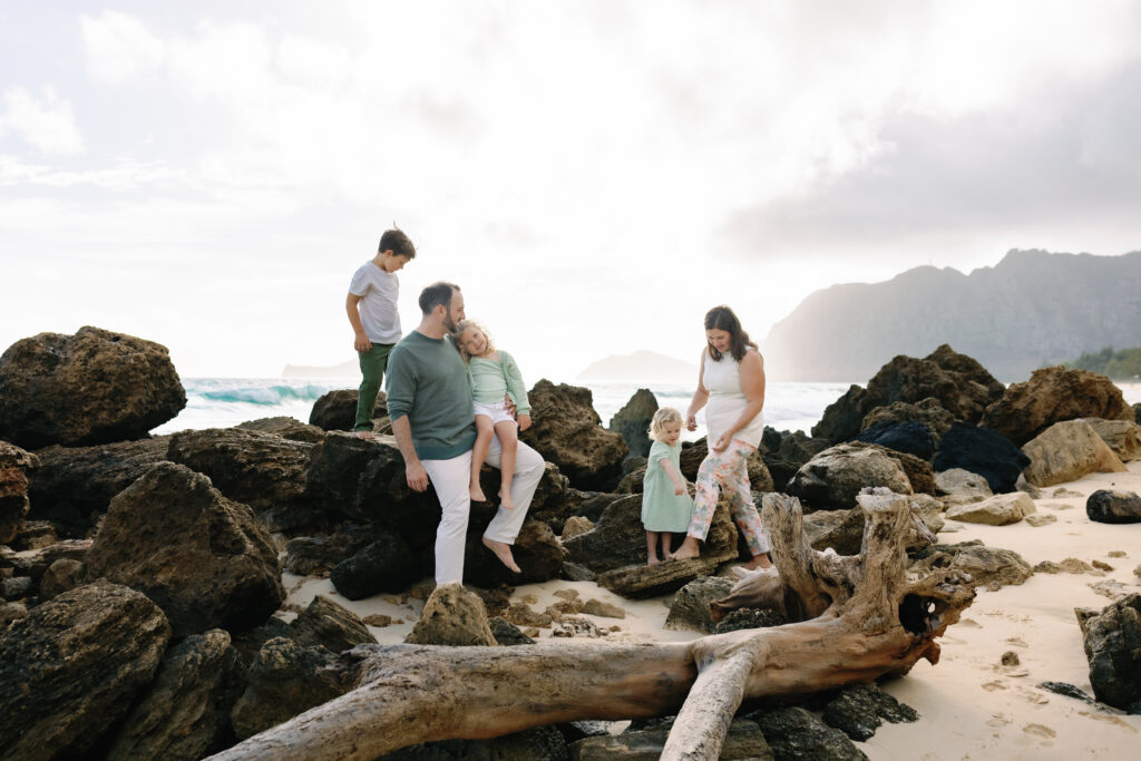Family Photos at epic beach location on Bellows Beach.